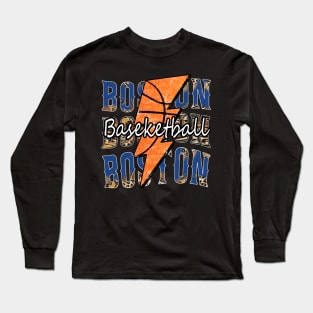 Graphic Basketball Boston Proud Name Vintage Long Sleeve T-Shirt